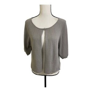 White+Warren womens crop cashmere cardigan X-large. Tan puff sleeve. Cashmere